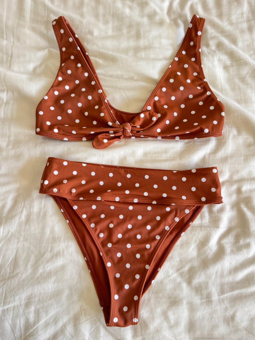 PacSun Rust Polka Dot Bikini Top & Bottom Set Size S Swim Summer Retro